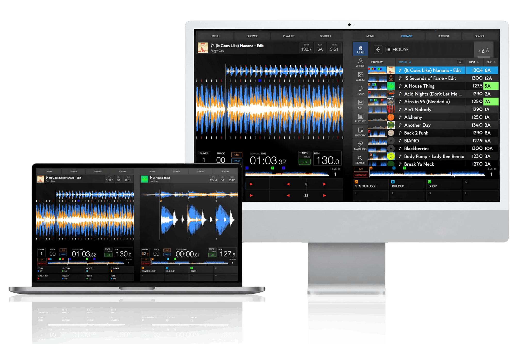 Le logiciel DJ Stembox affiché sur un ordinateur et un laptop